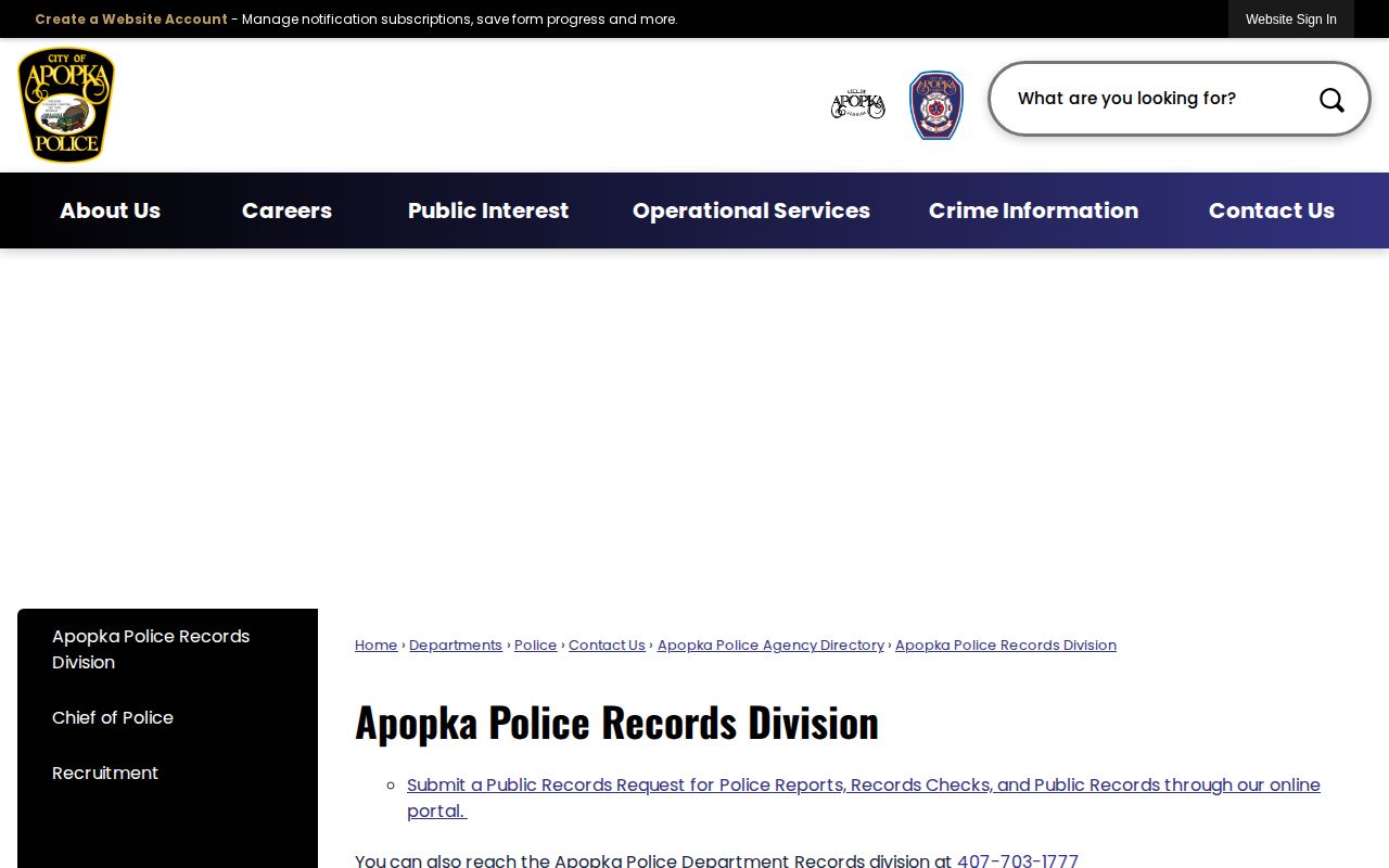 Apopka Police Department arrest records interface in Orange County