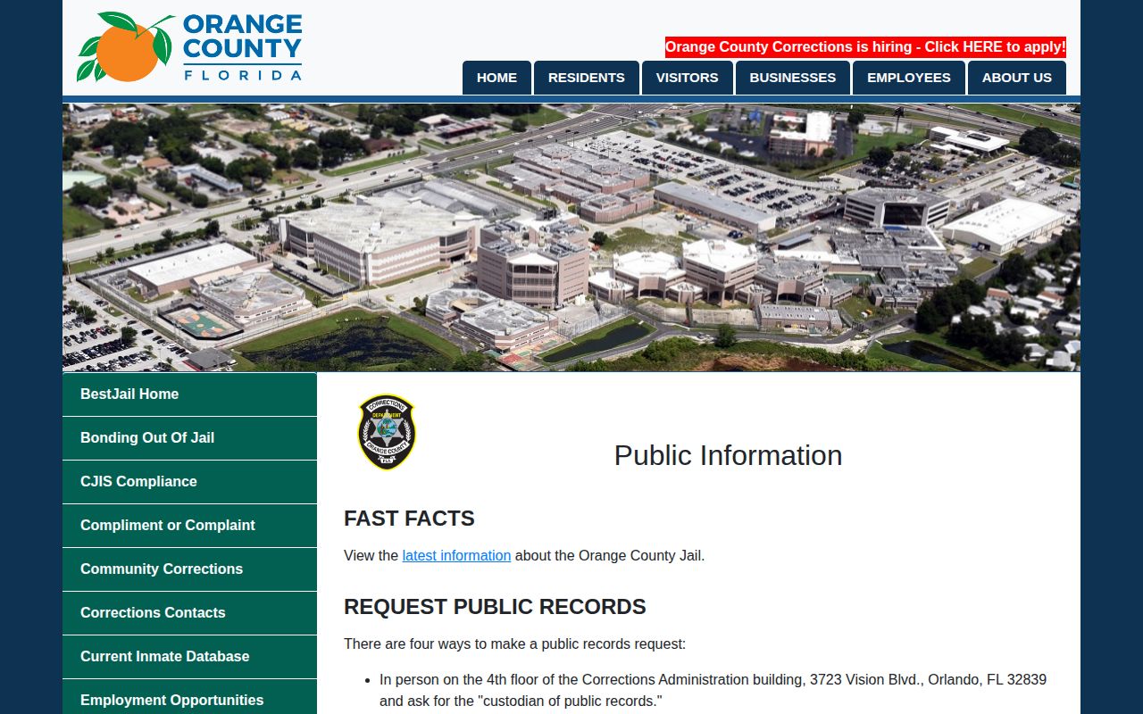 Orange County Corrections booking record request information