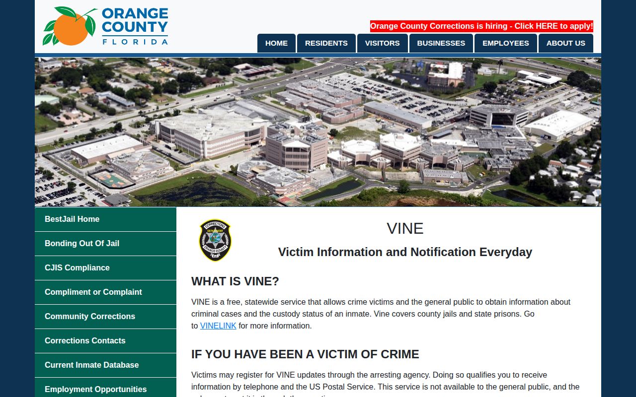 Orange County VINE jail custody release notification record